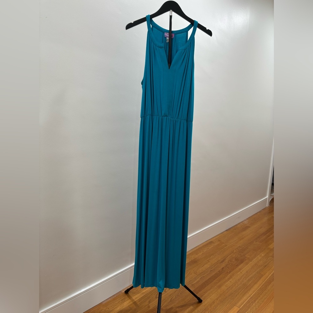 726. Sleeveless Teal V-Neck Maxi Dress